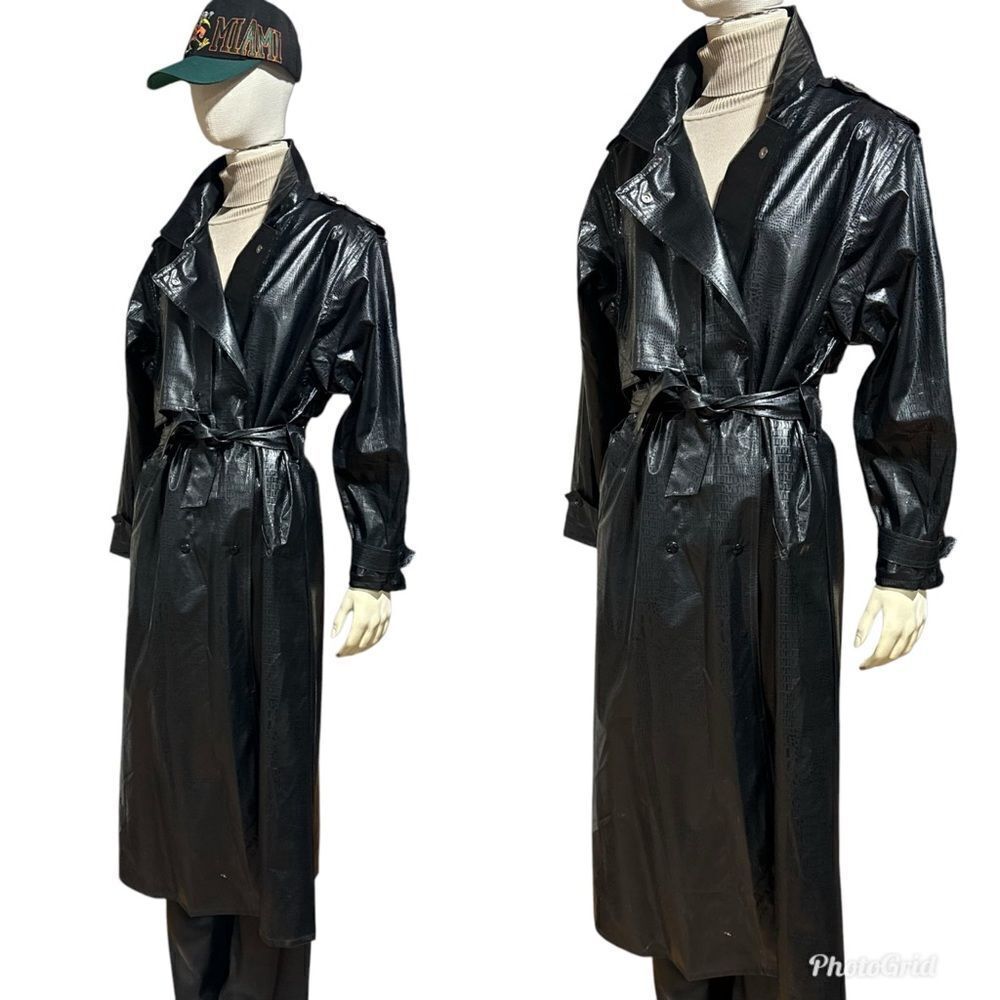 Wippette Ken Sporn Vintage Vinyl Croc Embossed Print Double Breasted Trench Coat